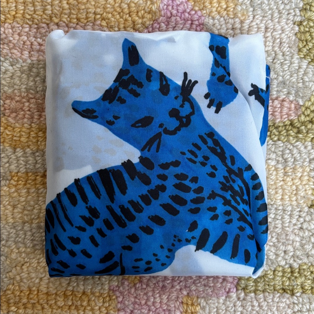 😸IKEA NWT SKYNKE Crazy Blue Cat reusable tote swirling blue felines Warhol-style